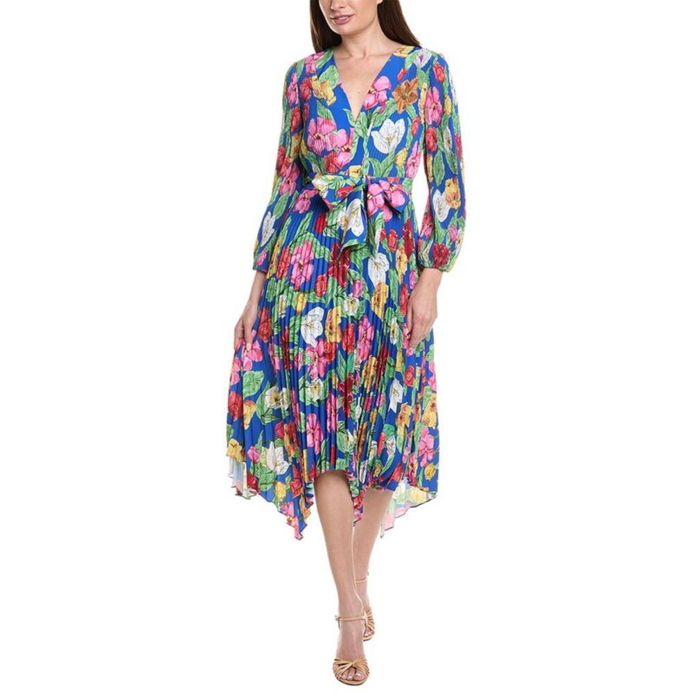Milly Womens  Liora Tulip Rosette Pleated Midi Dress, Blue
